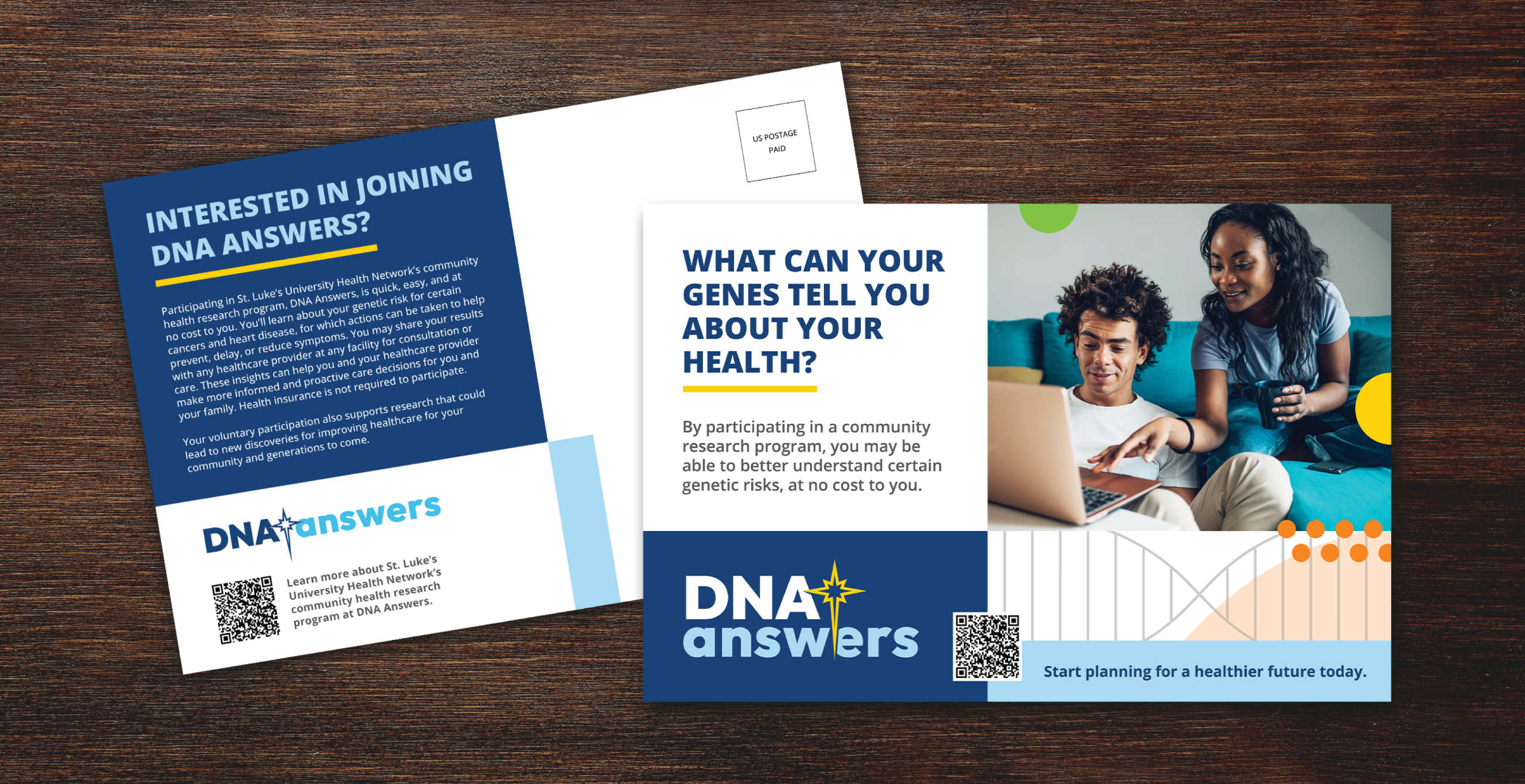 A printed mailer for DNA Answers has the headlines: What can your genes tell you about your health? and Interested in Joining DNA Answers?